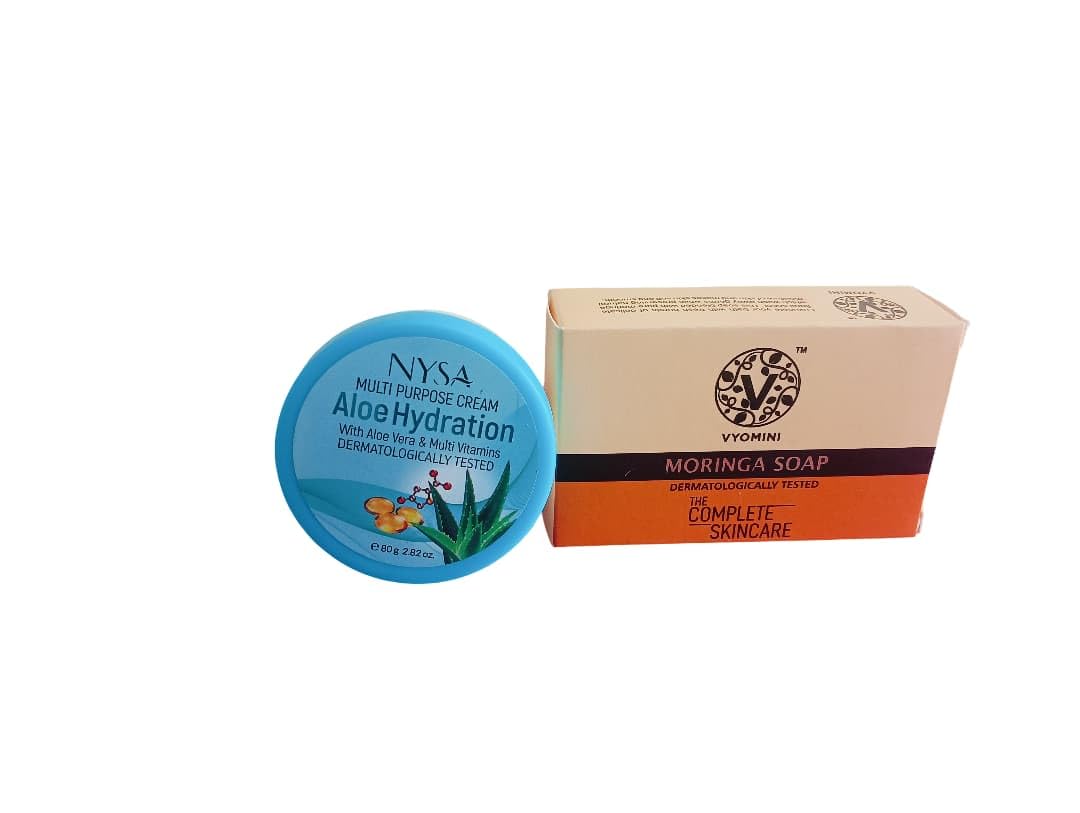 rcm (nysa) Aloe Hydration Multi Purpose Cream with Moringa soap Combo Pack, 80g Each